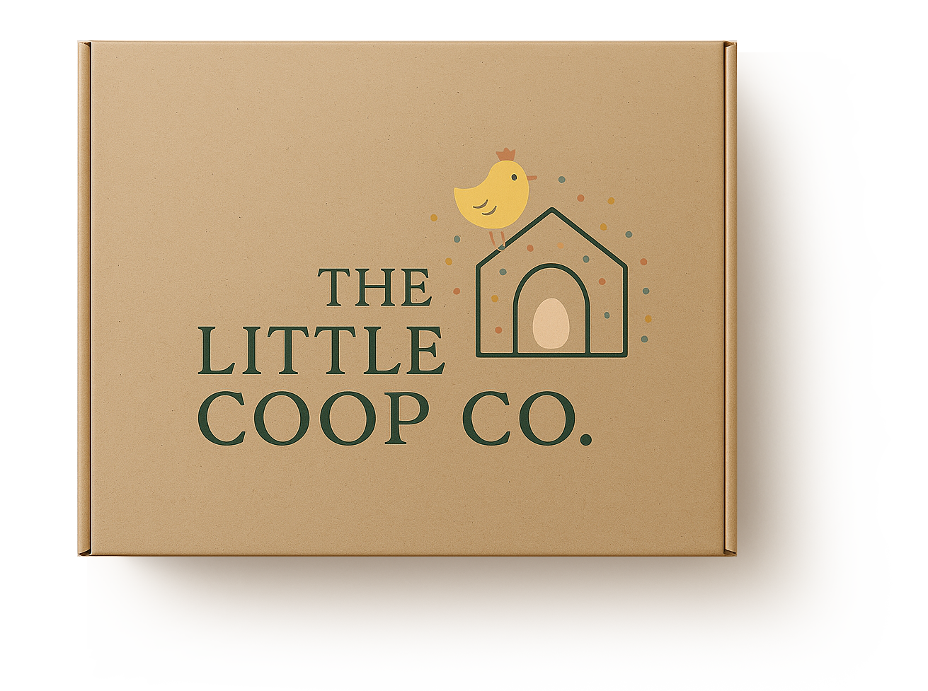 Cardboard box with "The Little Coop Co." logo featuring a chick and coop illustration.
