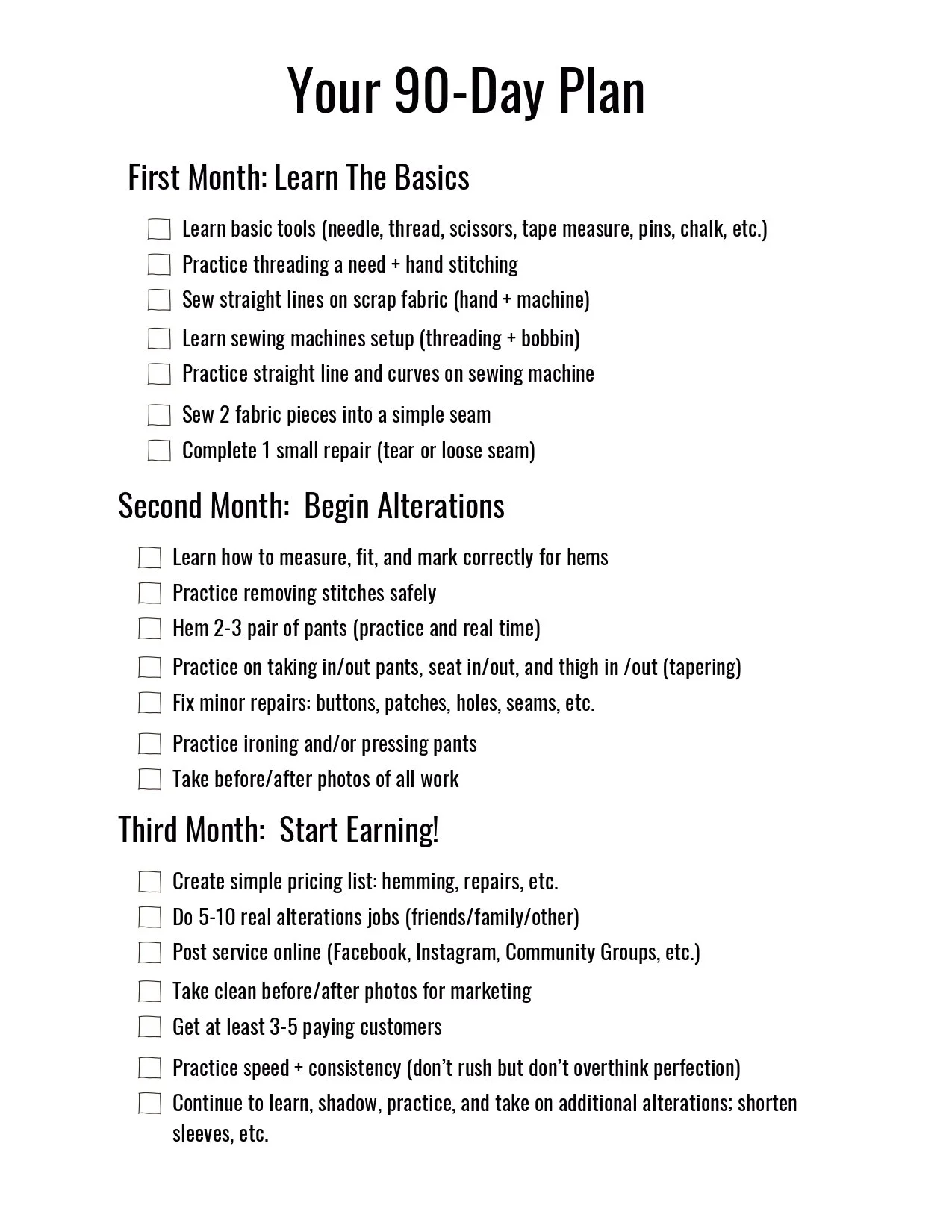 Learn Basic Alterations & Earn Money for Beginners | 90 Day Step-by-Step Guide | Simple Alterations Workbook (Printable PDF)