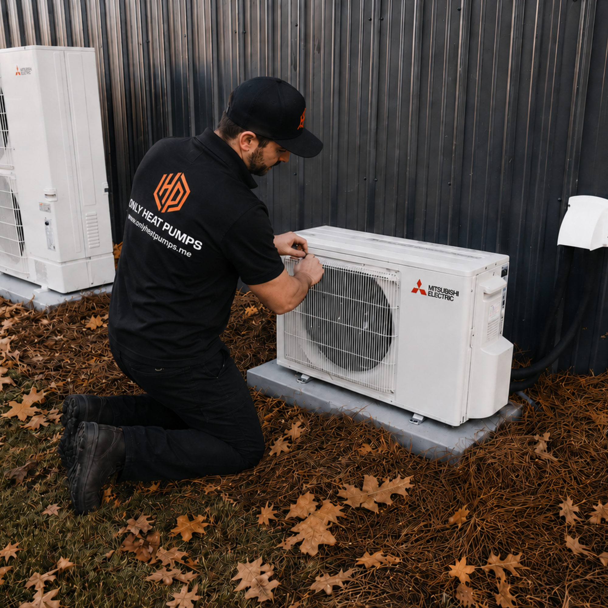 Only Heat Pumps technician installing a Mitsubishi Electric heat pump in Maine
