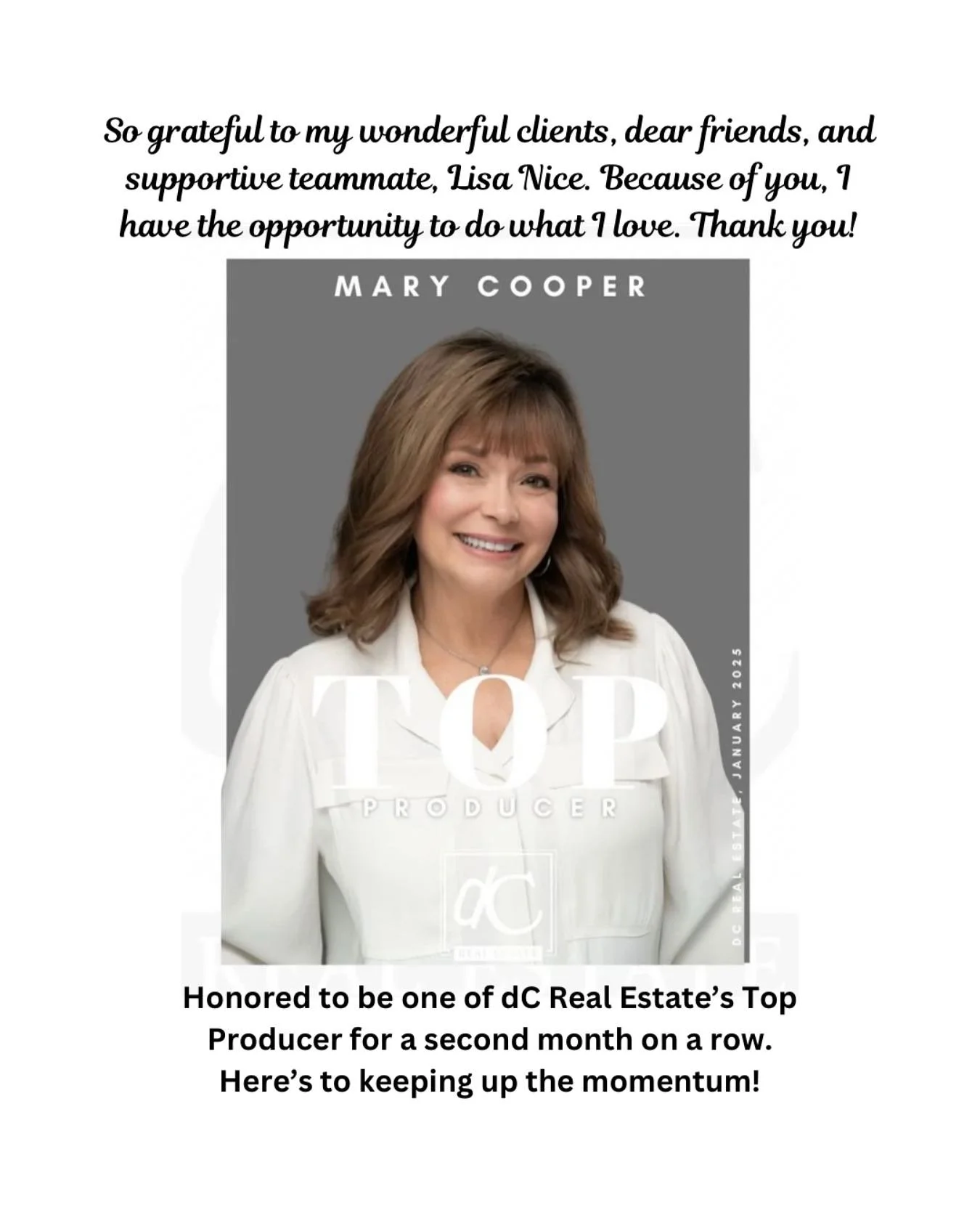 Thankful!  Being top producer doesn&rsquo;t happen by chance&mdash;it happens with incredible support!  Truly blessed!