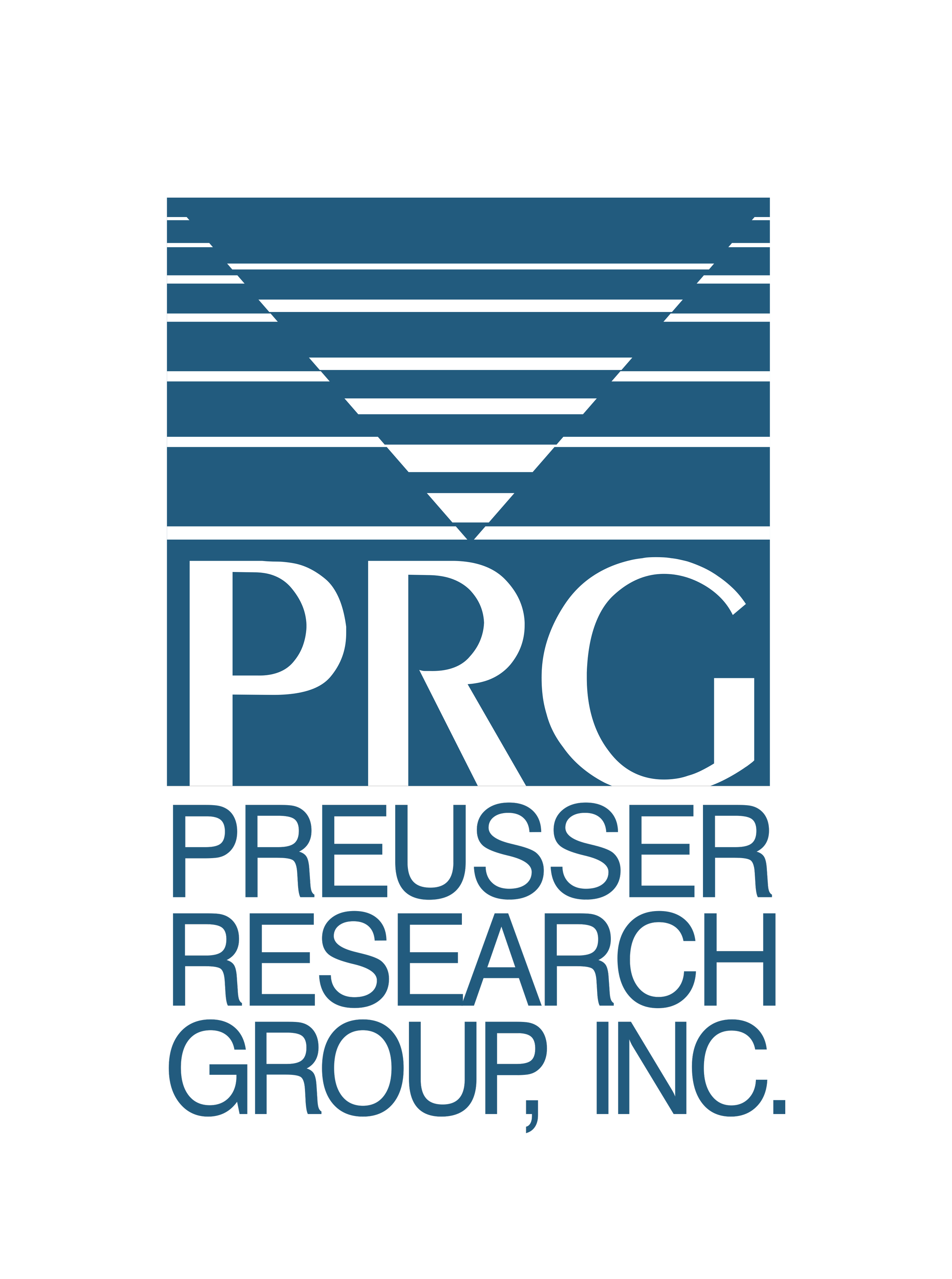 Logo of Preusser Research Group, Inc., featuring a stylized triangular design above the large text 'PRG' and the smaller text 'Preusser Research Group, Inc.'
