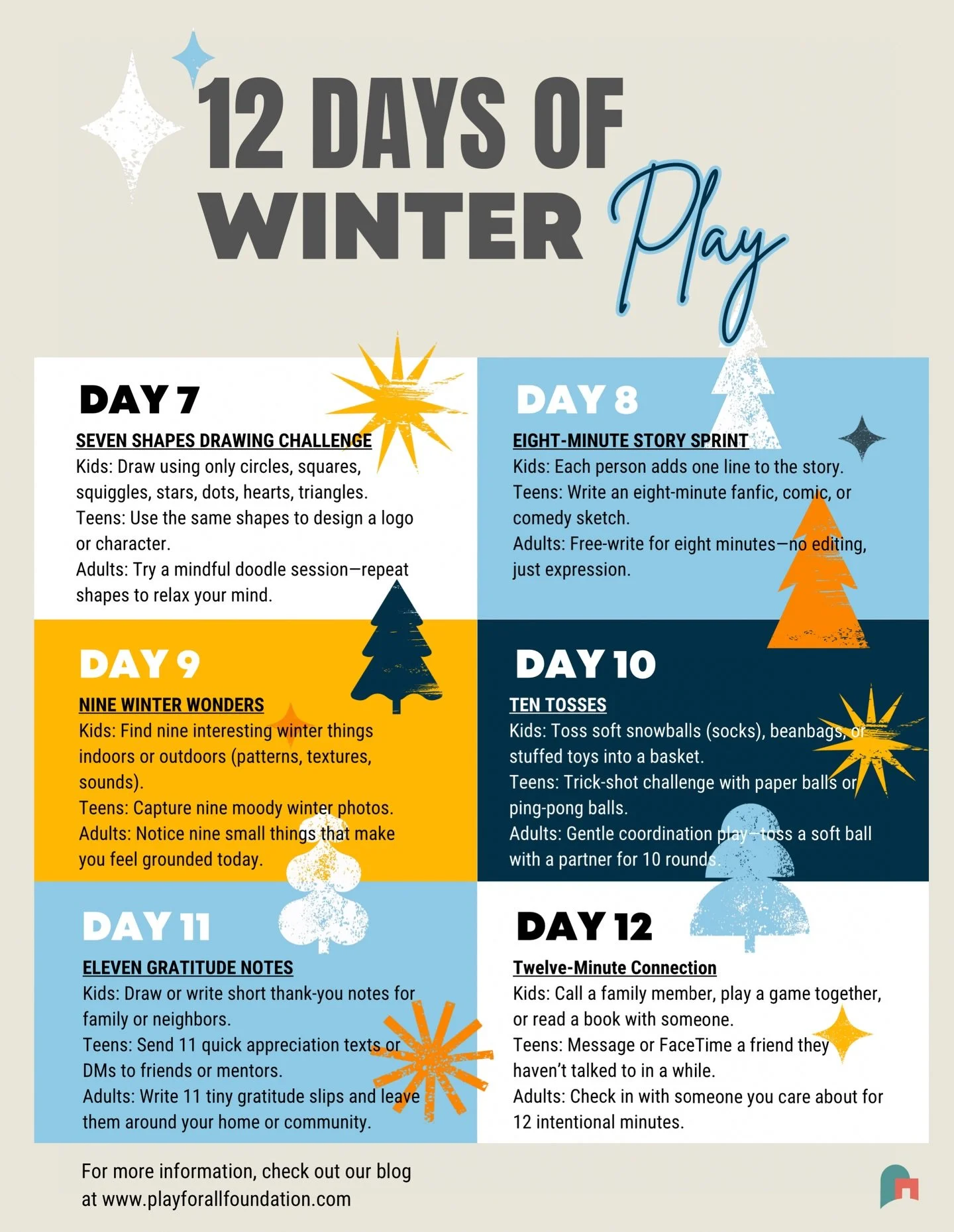 The calendar is still full, but the energy isn&rsquo;t. This is when days start to feel heavier &mdash; when people need connection more than celebration.

So the play shifts.

Less movement. More noticing. More creating. More checking in.

Drawing w