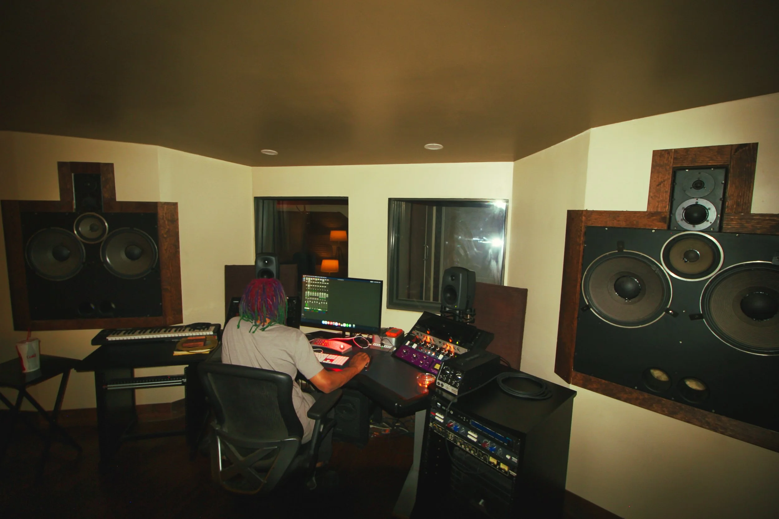 Callmesolstice mixing a track in Studio 1 at Grand Ave Studios, a recording studio in Phoenix Arizona