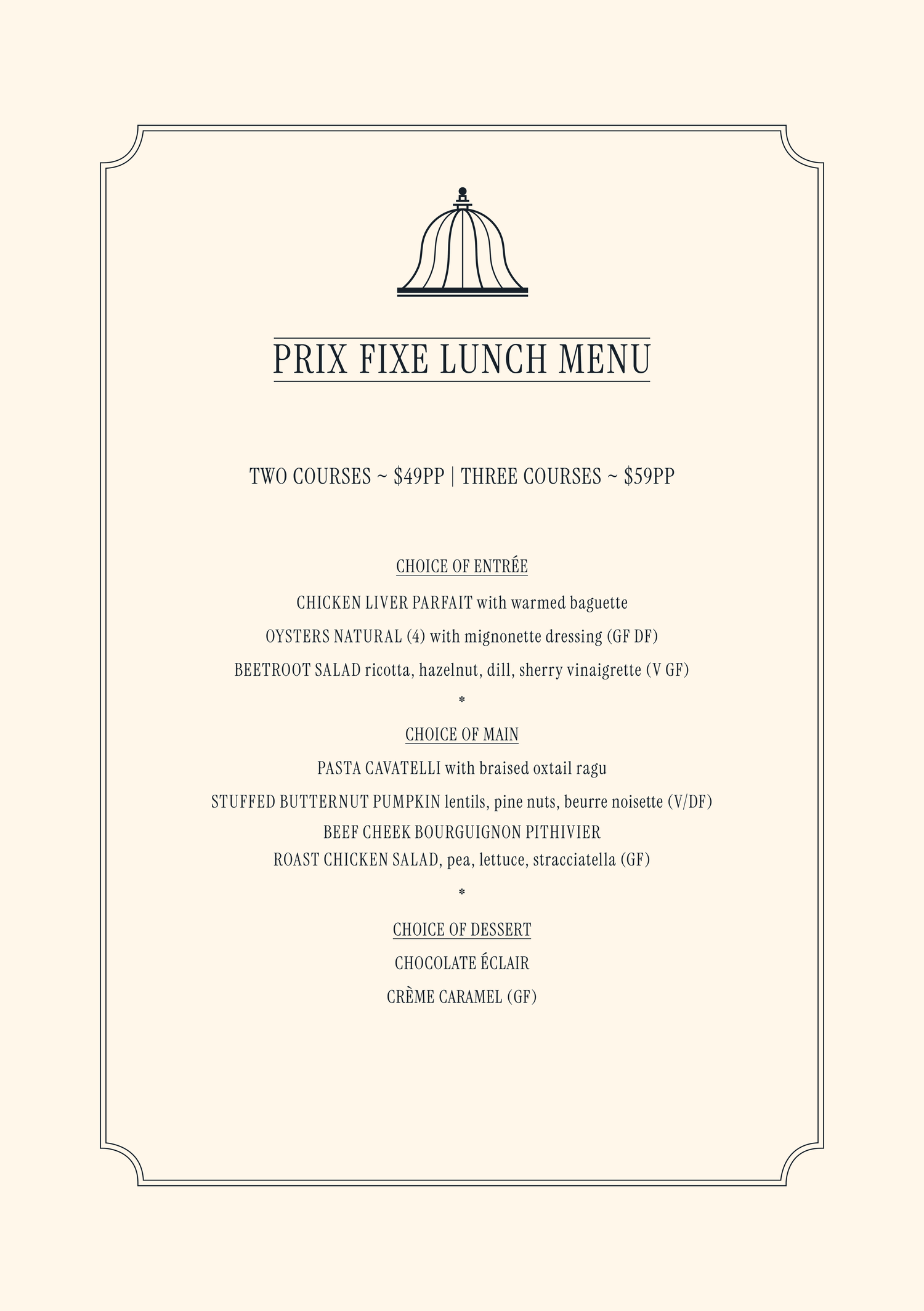 Pri Fixe Menu Example PRIX FIXE LUNCH MENU — Naldham House