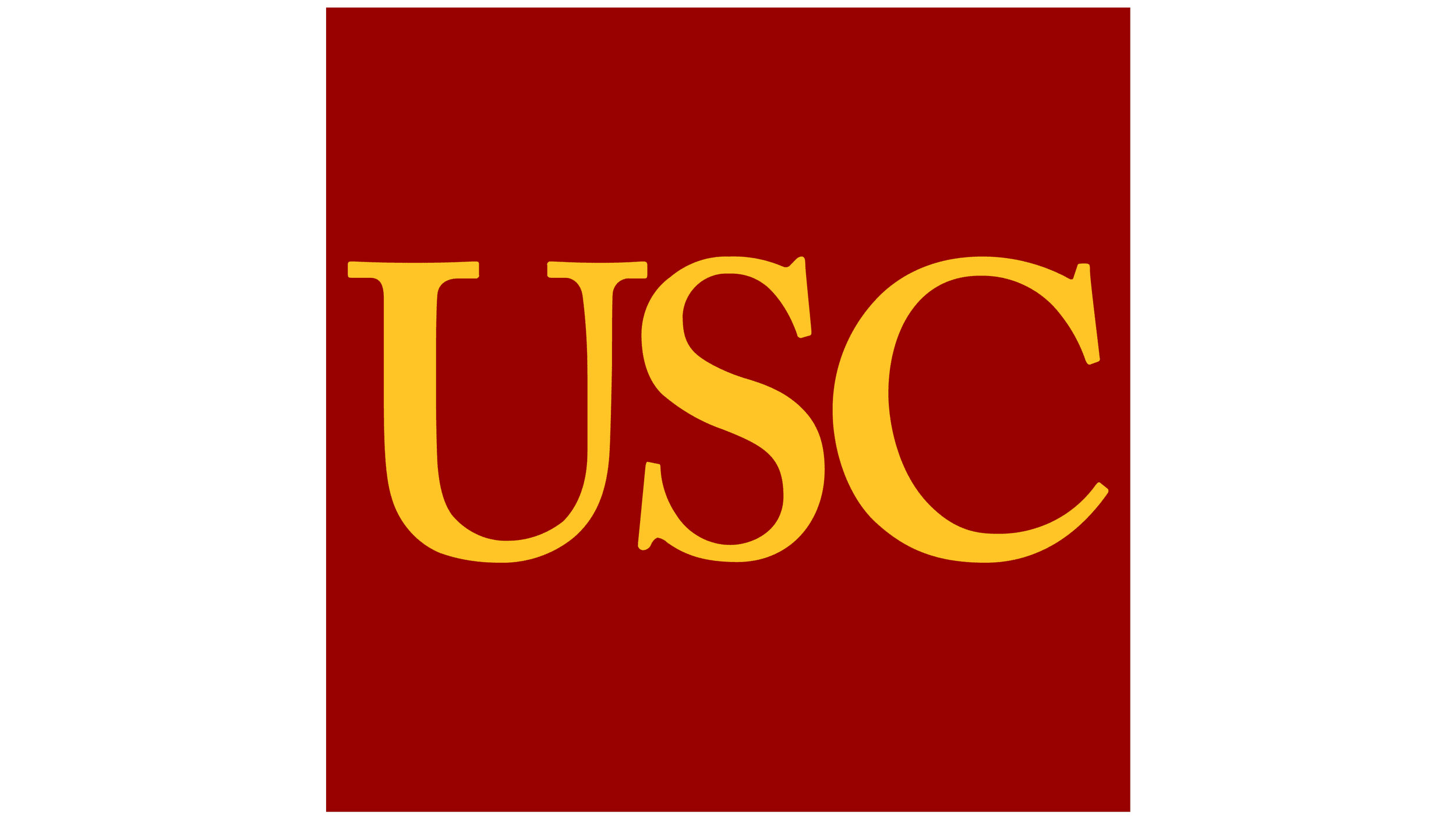 USC logo in yellow on red background