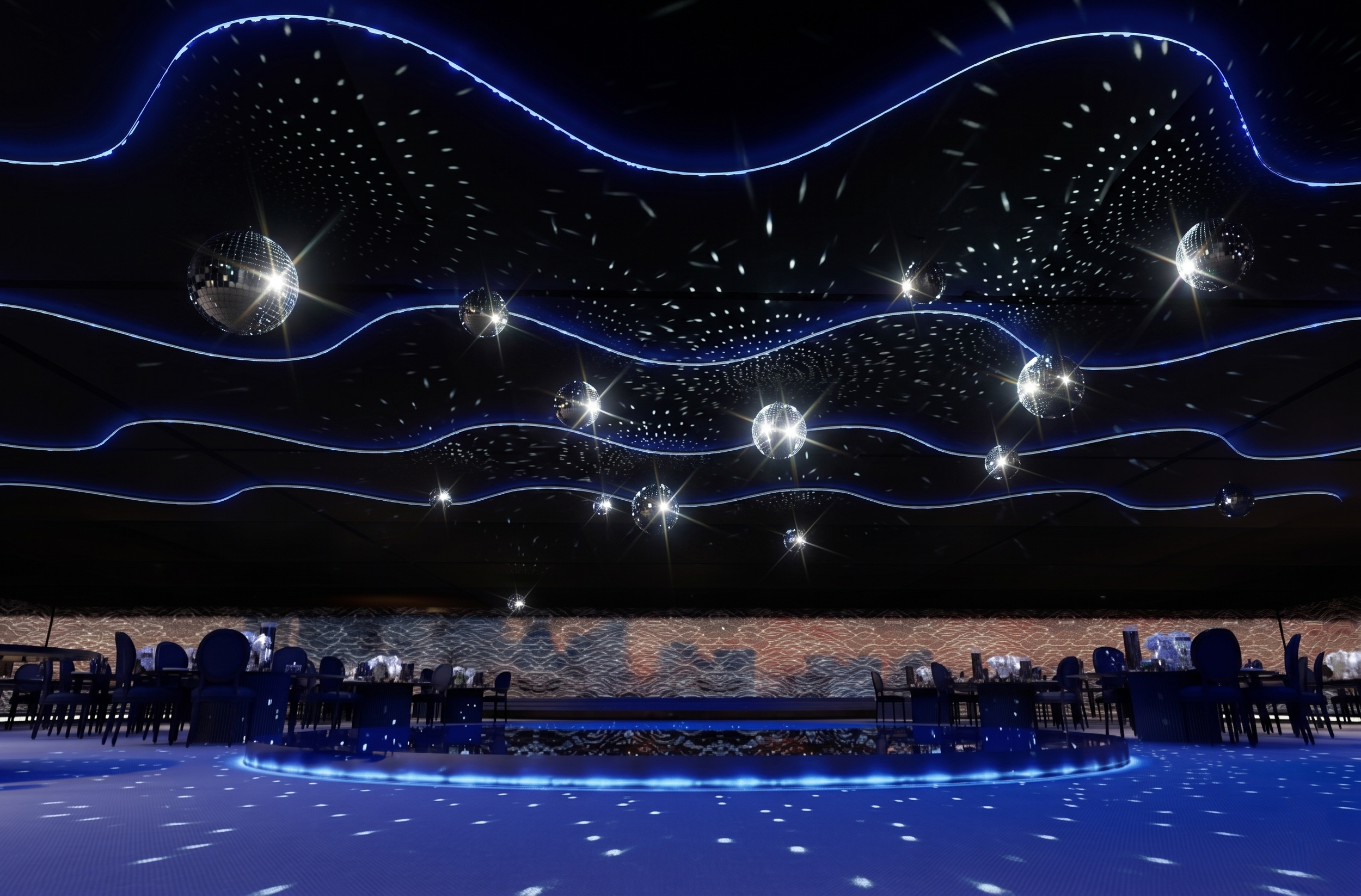 Pista de baile con bolas disco