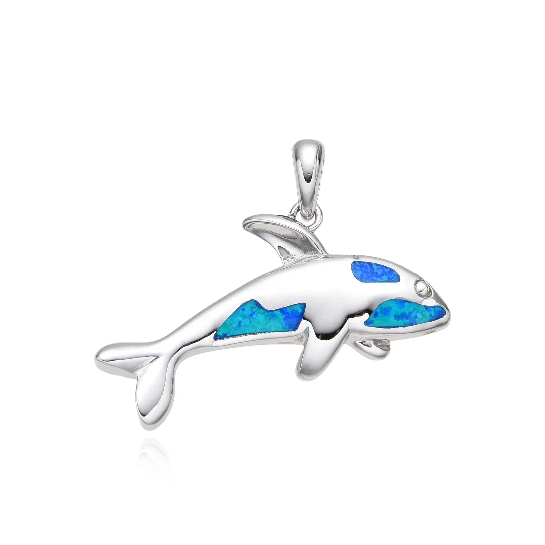 925 Sterling Silver Lab Grown blue opal whale pendant-33op106-k5