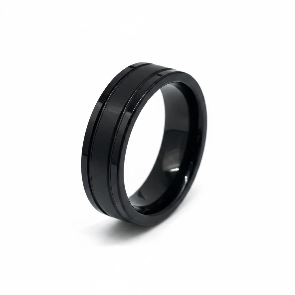 Tungsten Black Double Grooved Wedding Band Ring, Matte finish size 9-14. TNGR0006