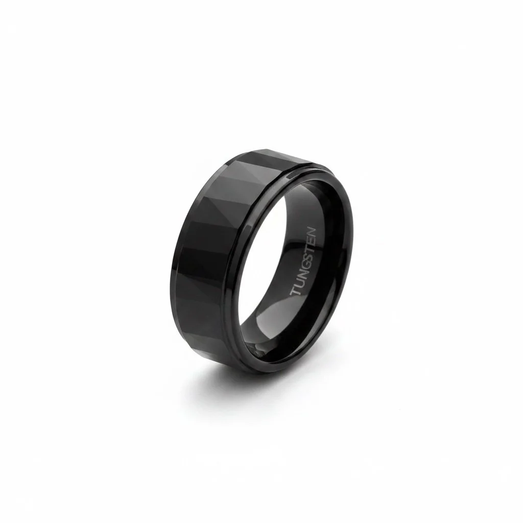 Black Tungsten Wedding Band Ring with beveled edge and high polished Finish,TNGR00010
