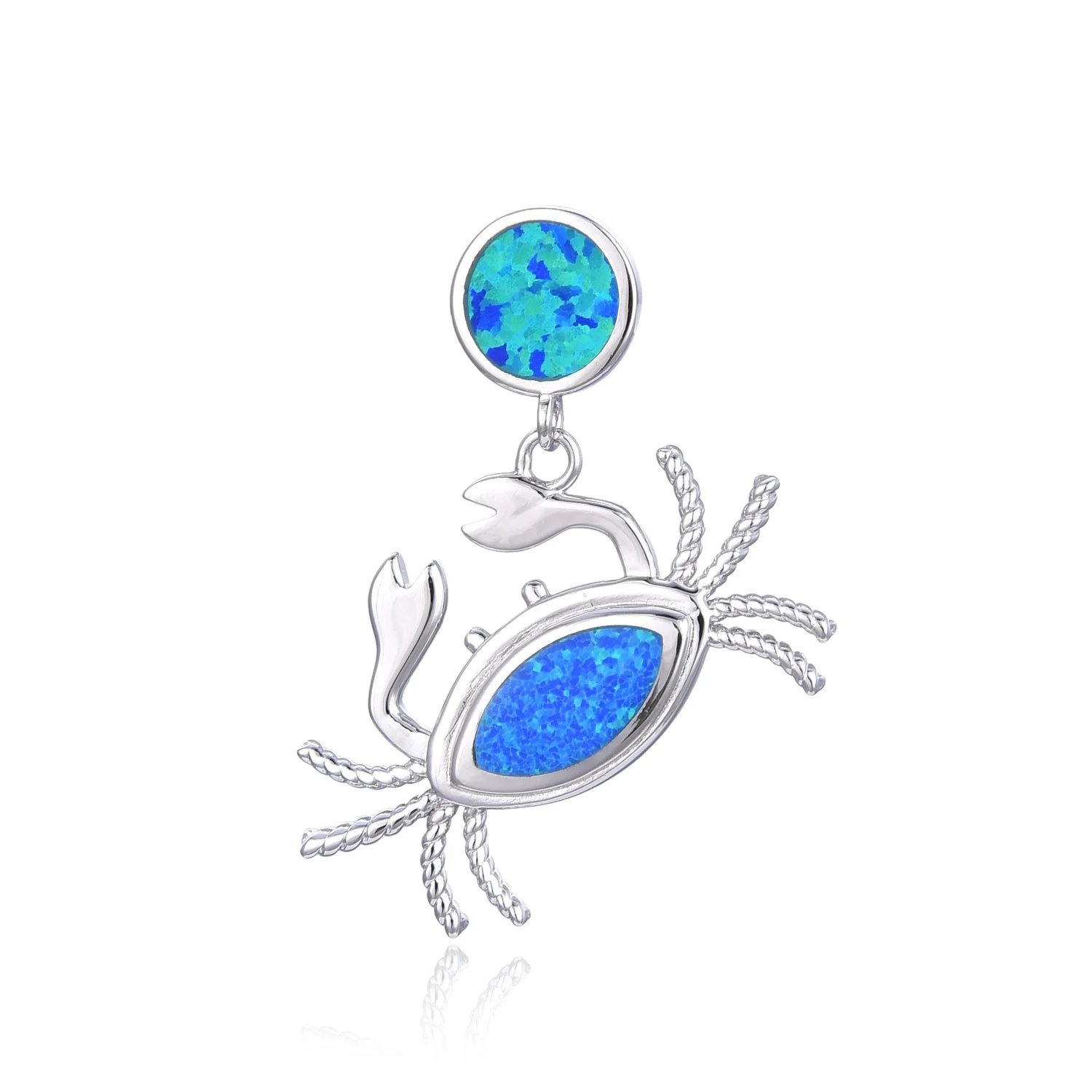 925 Sterling Silver Lab Created inlaid Blue Opal Crab Pendant - 33607-k5
