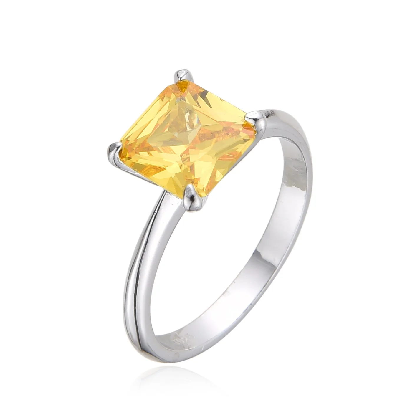 925 Sterling Silver Color CZ Yellow canary square solitaire Rings- 11103-04