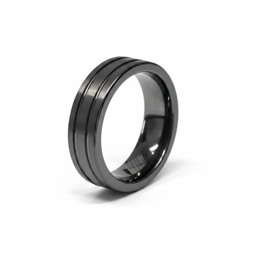 Tungsten Gunmetal Wedding Band ring, double grooved band , Brushed center, size 9-14  -TNGR0005