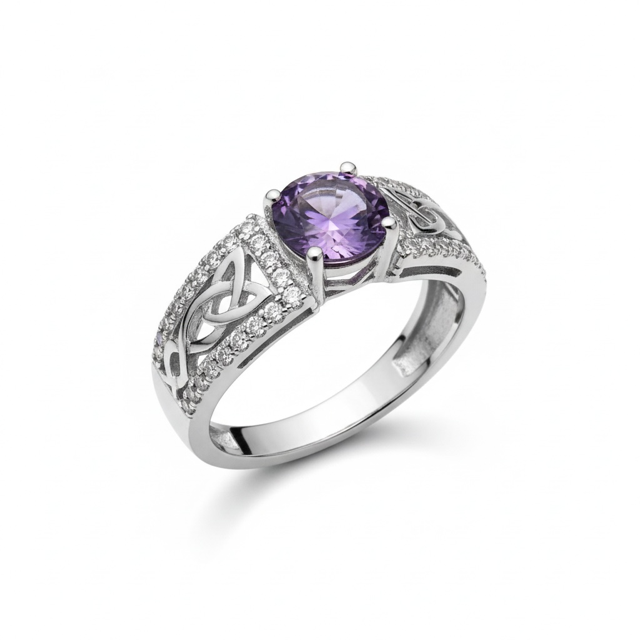 925 Sterling Silver Vintage style Caltic Designs Rings with CZ Amethyst stone 1 karat stone-111346-CZ09