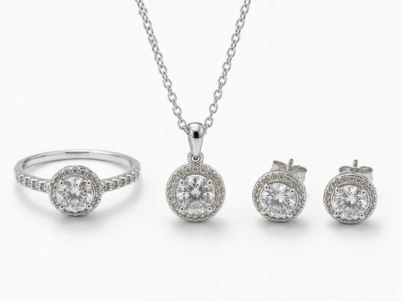 4 ct Total Eternal Sparkle Moissanite Halo Set-111542-221091-331414- MOS