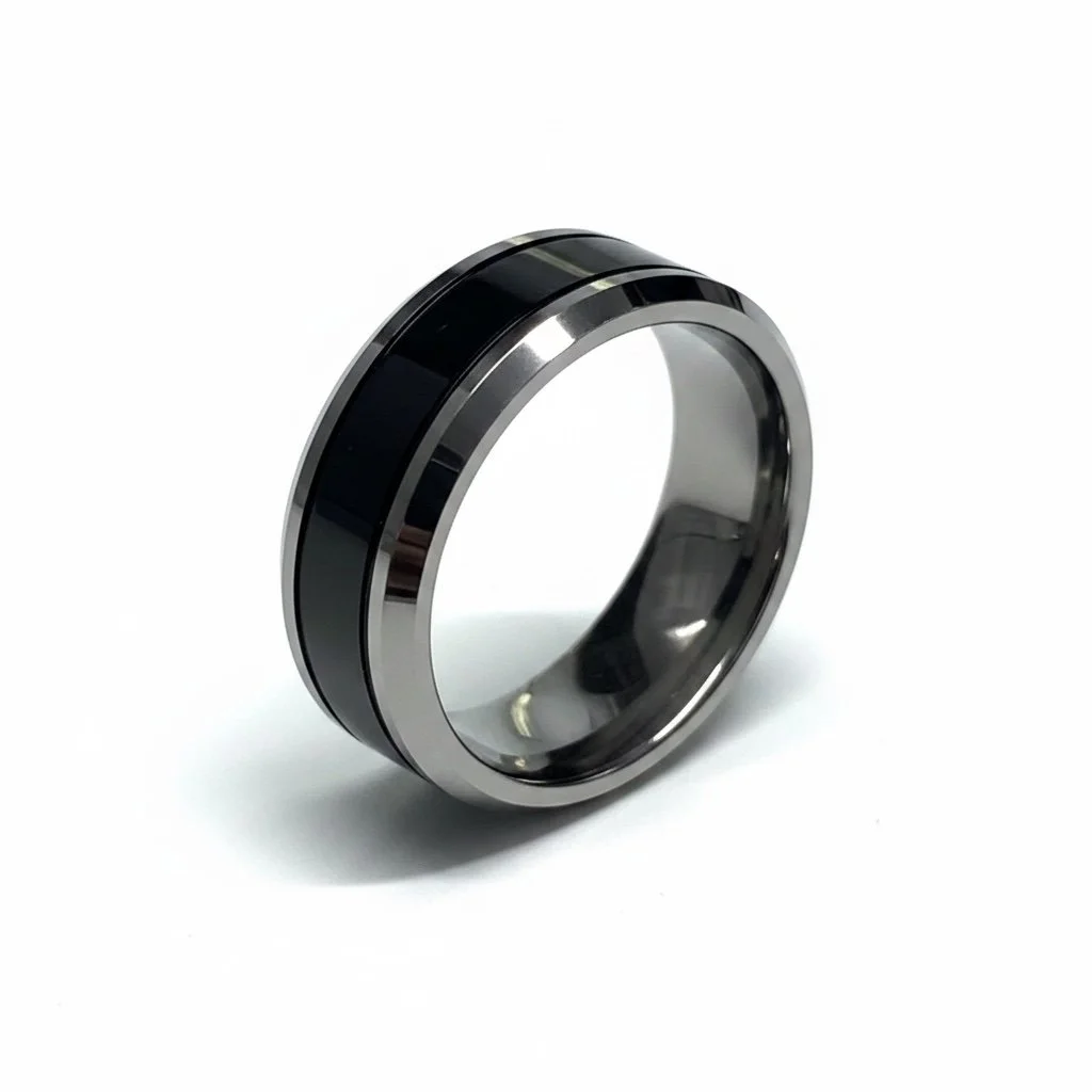 Tungsten Black Wedding Band Ring- size 9-14, 2 tone beveled edge,TNGR0008