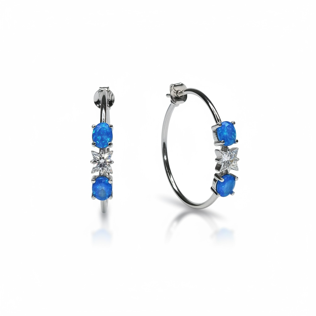 925 sterling silver Lab Grown Star Oval Shape hoop Earrings -22321-k5