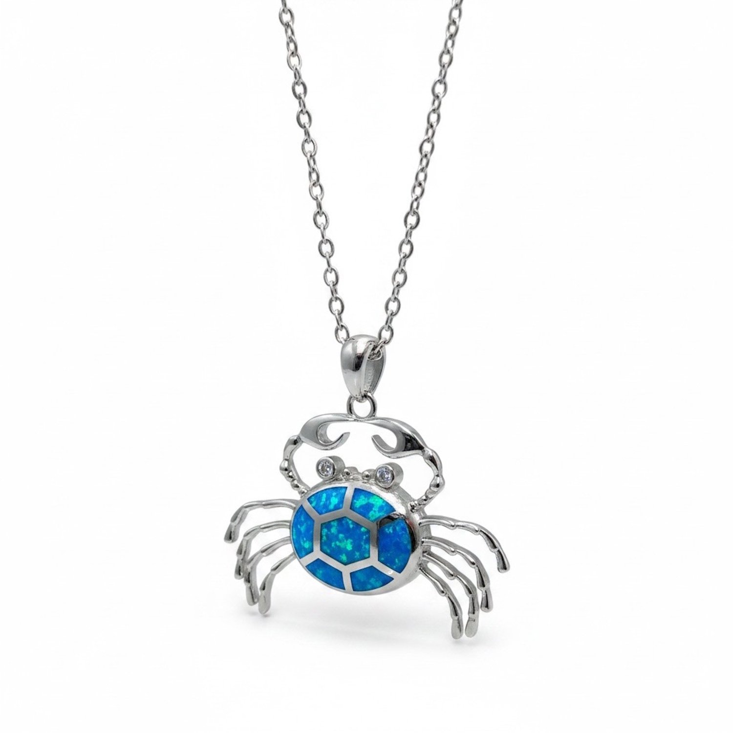 925 Sterling Silver Lab Created inlaid Blue Opal Crab Pendant - 331240-k5