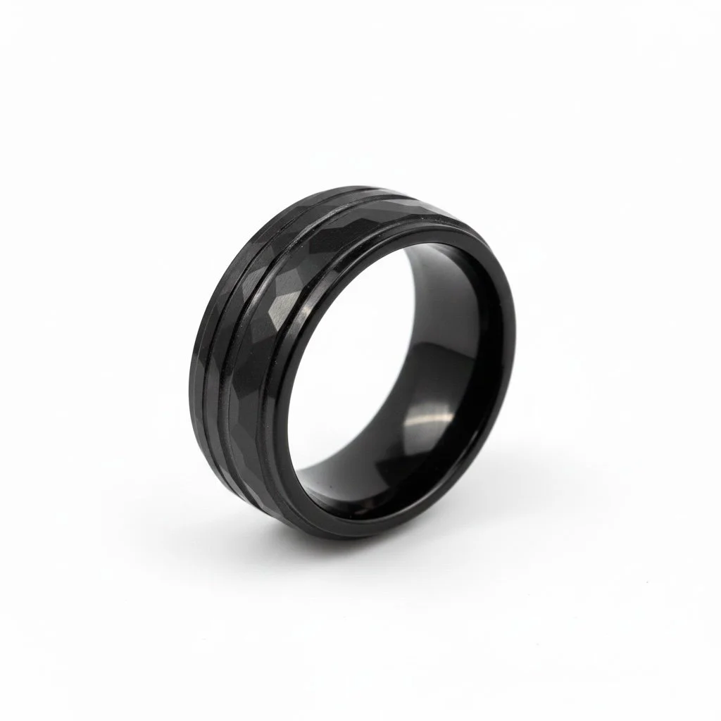 Tungsten black Faceted Wedding Band Ring Comfort FIT - TNGR0009
