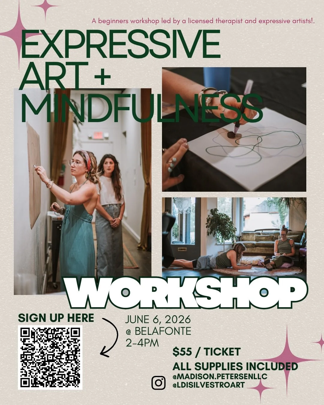 Our next Art + Expression Workshop is coming up and we&rsquo;re still a little giddy about it because&hellip;

👉 it&rsquo;s our FIRST EVER Saturday gathering.

🗓 Saturday, June 6, 2026
⏰ 2&ndash;4 PM
📍 Belafonte

We created this weekend option for