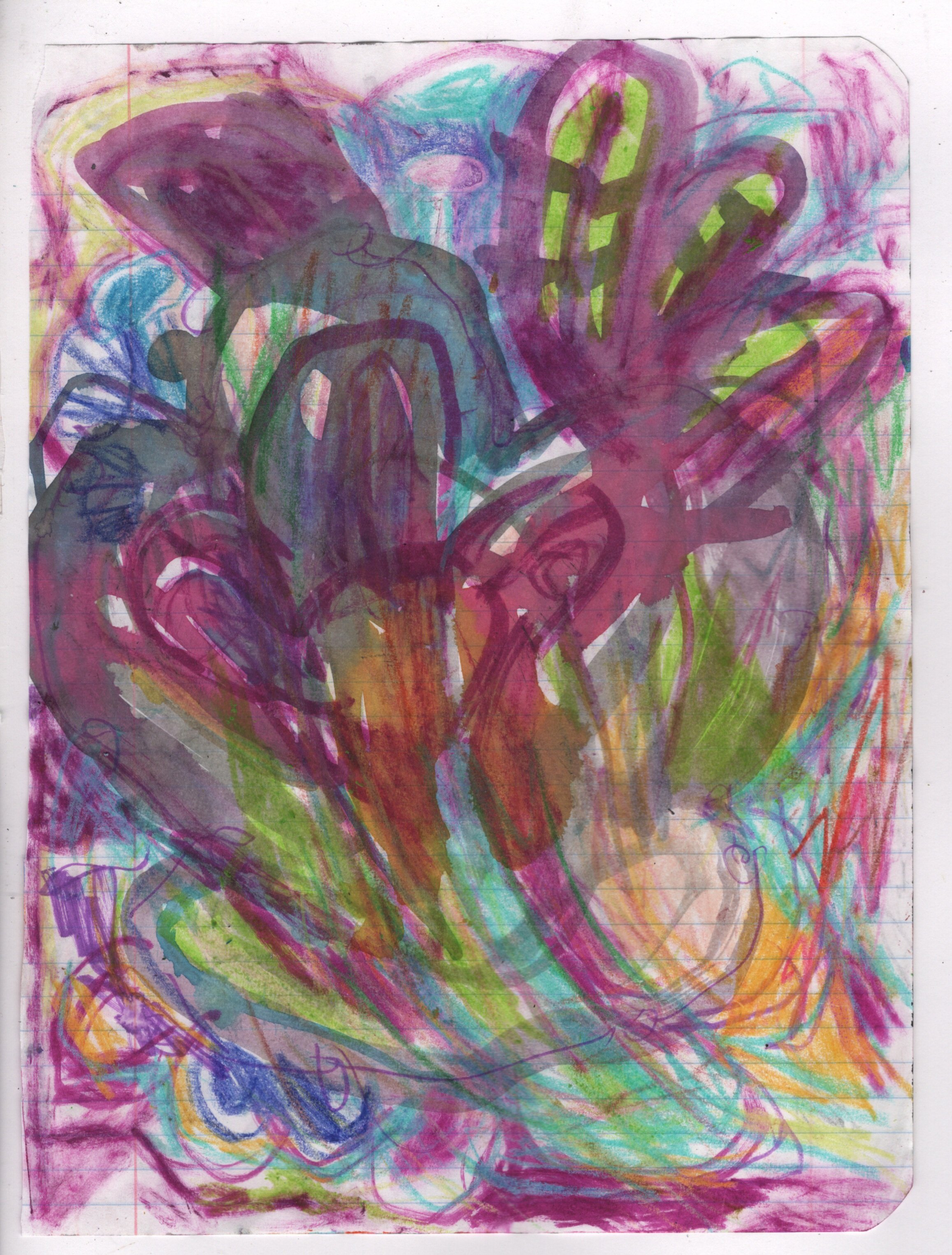 Abstract painting with colorful shapes and strokes