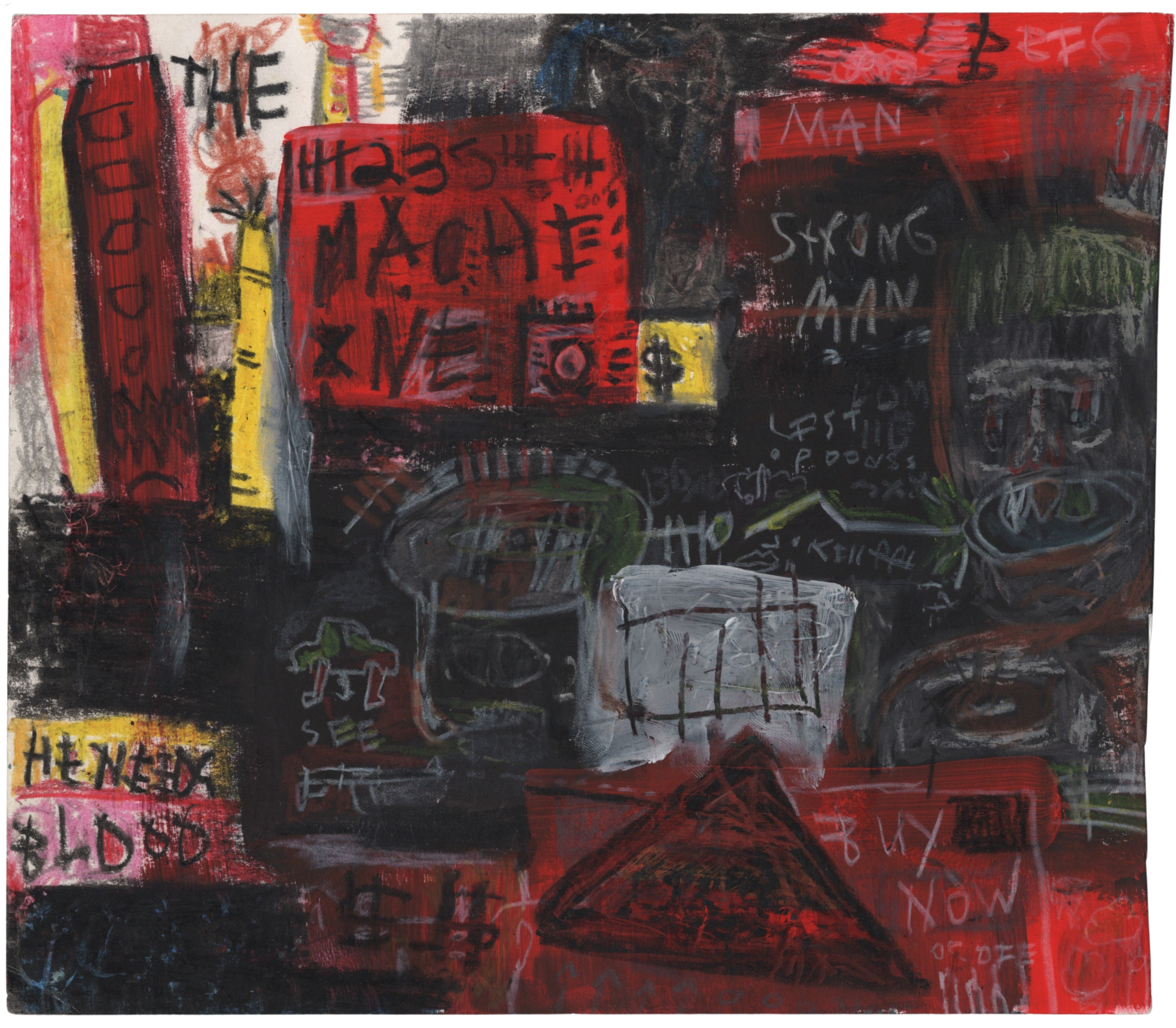 Machine, 2015, oil pastel, acrylic, crayon, charcoal, pencil crayon, pencil on media paper