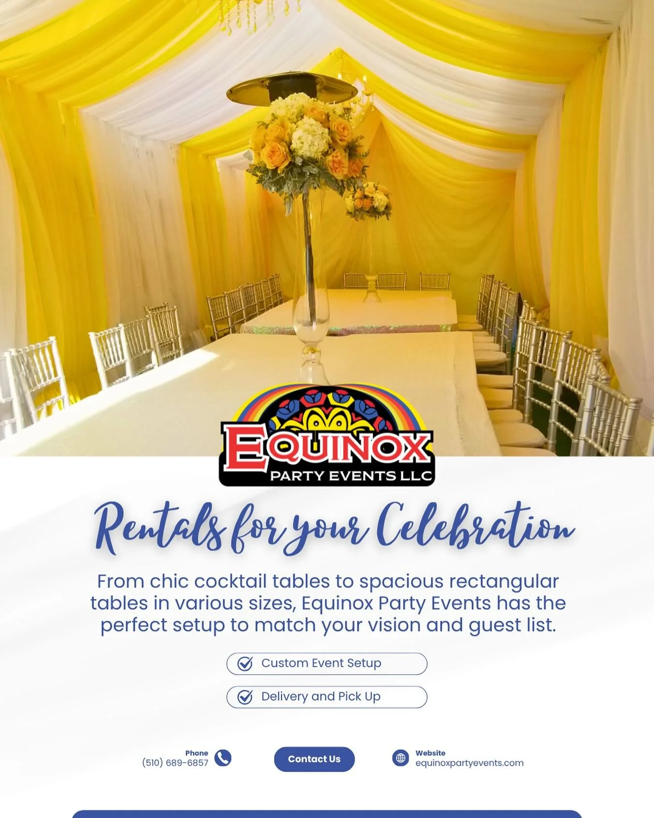 From chic cocktail tables to spacious rectangular tables in various sizes, Equinox Party Events has the perfect setup to match your vision and guest list. 🪩🍽️

Whether it&rsquo;s an intimate gathering or a grand event &mdash; we&rsquo;ve got your t