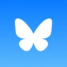 White butterfly silhouette on a blue gradient background. Logo for Bluesky social media platform.
