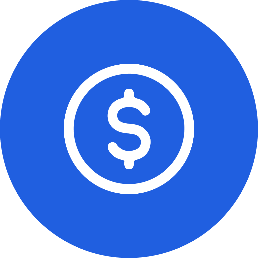 White dollar sign inside a circle on a blue background