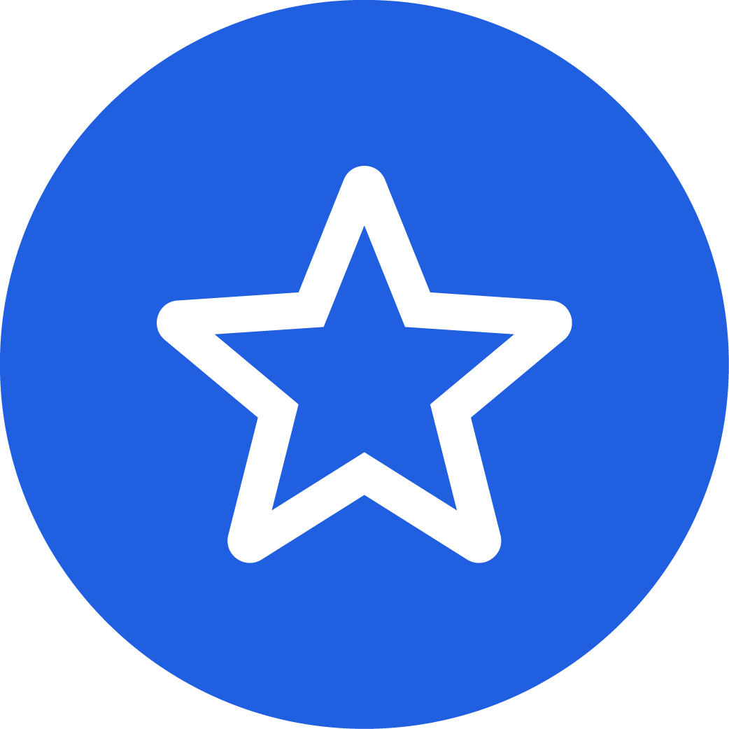 Blue circular icon with a white outline of a star in the center.