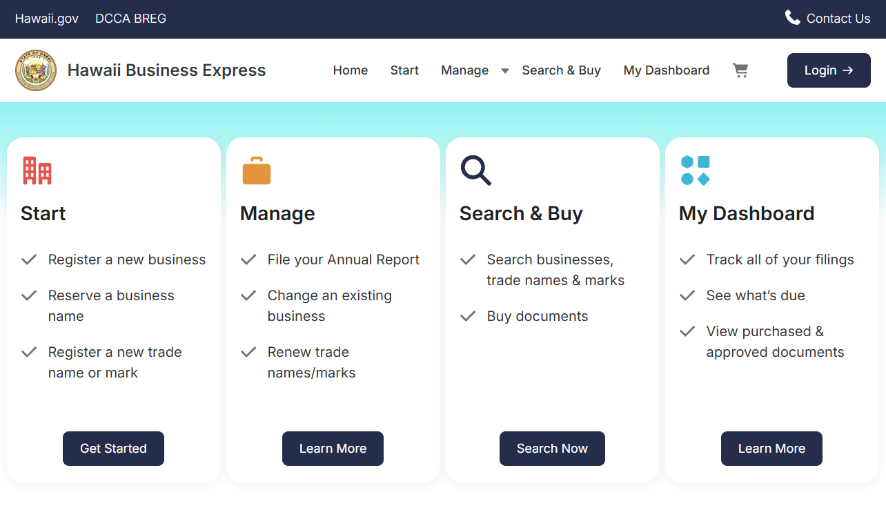 Screenshot of DCCA BREG website