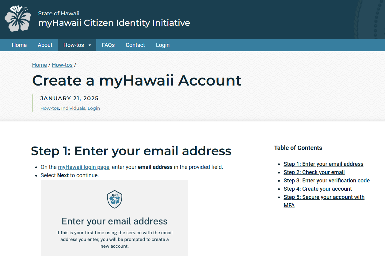 Screenshot of myHawaii website