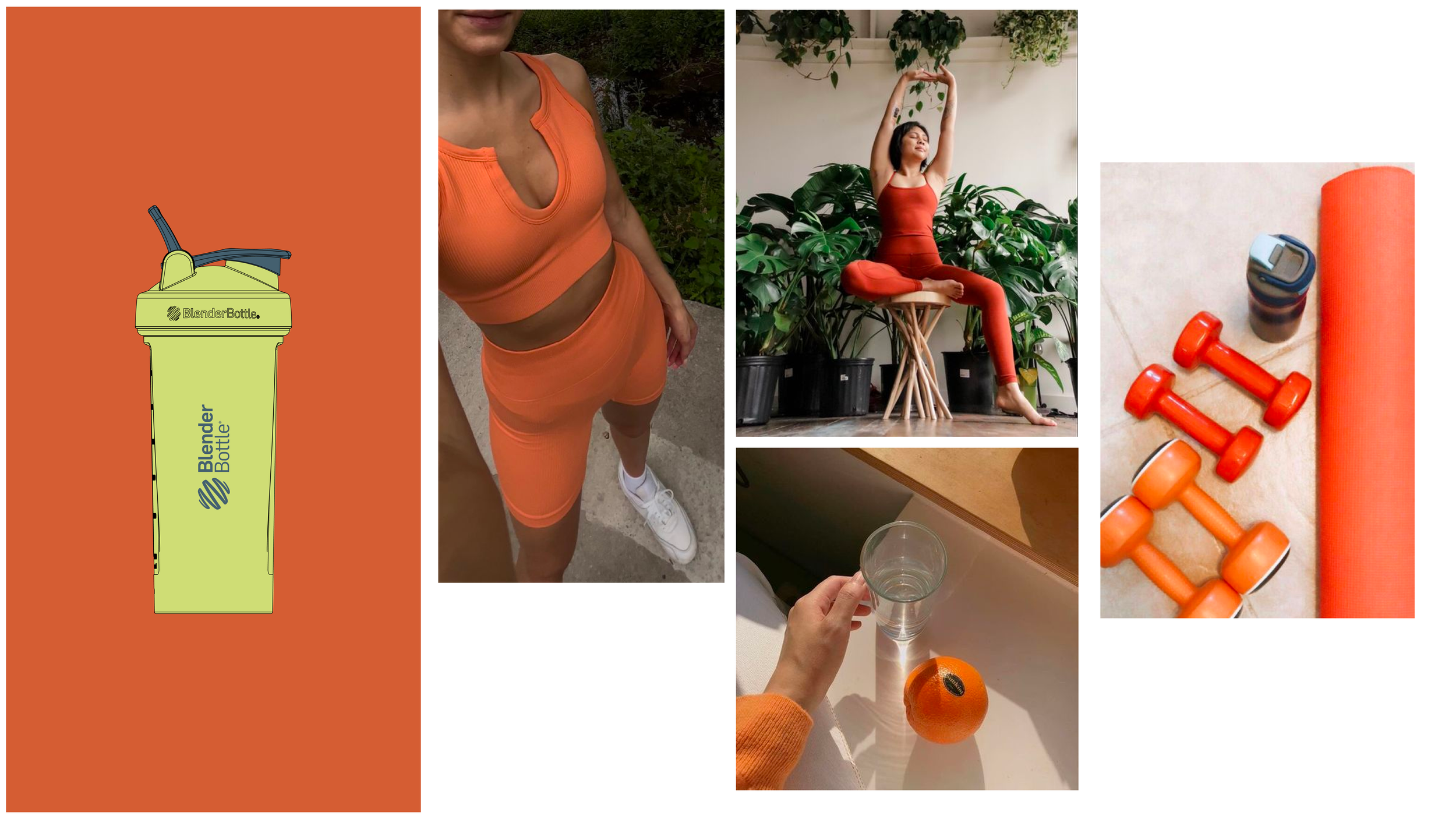 These mood boards served as high-level concept references to establish the color palette, fitness activity, and wardrobe direction for each individual shoot. Each slide represented a half-day session with a different model, scheduled across a six-day
