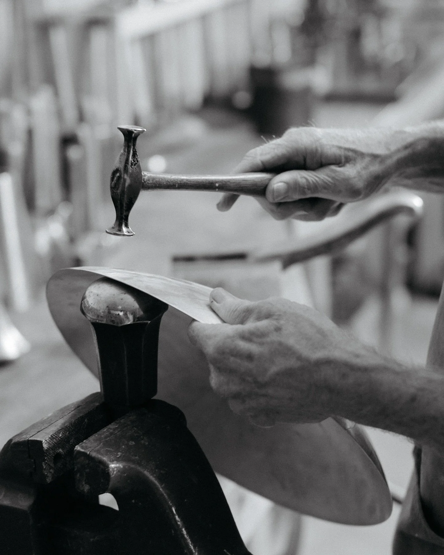 ✺ Creating a silver centerpiece bowl ✺ This step involves bouging, a process from the French &lsquo;bouger,&rsquo; meaning &lsquo;to move.&rsquo; Bouging smooths out the surface and corrects any irregularities. The next step is to planish the piece w