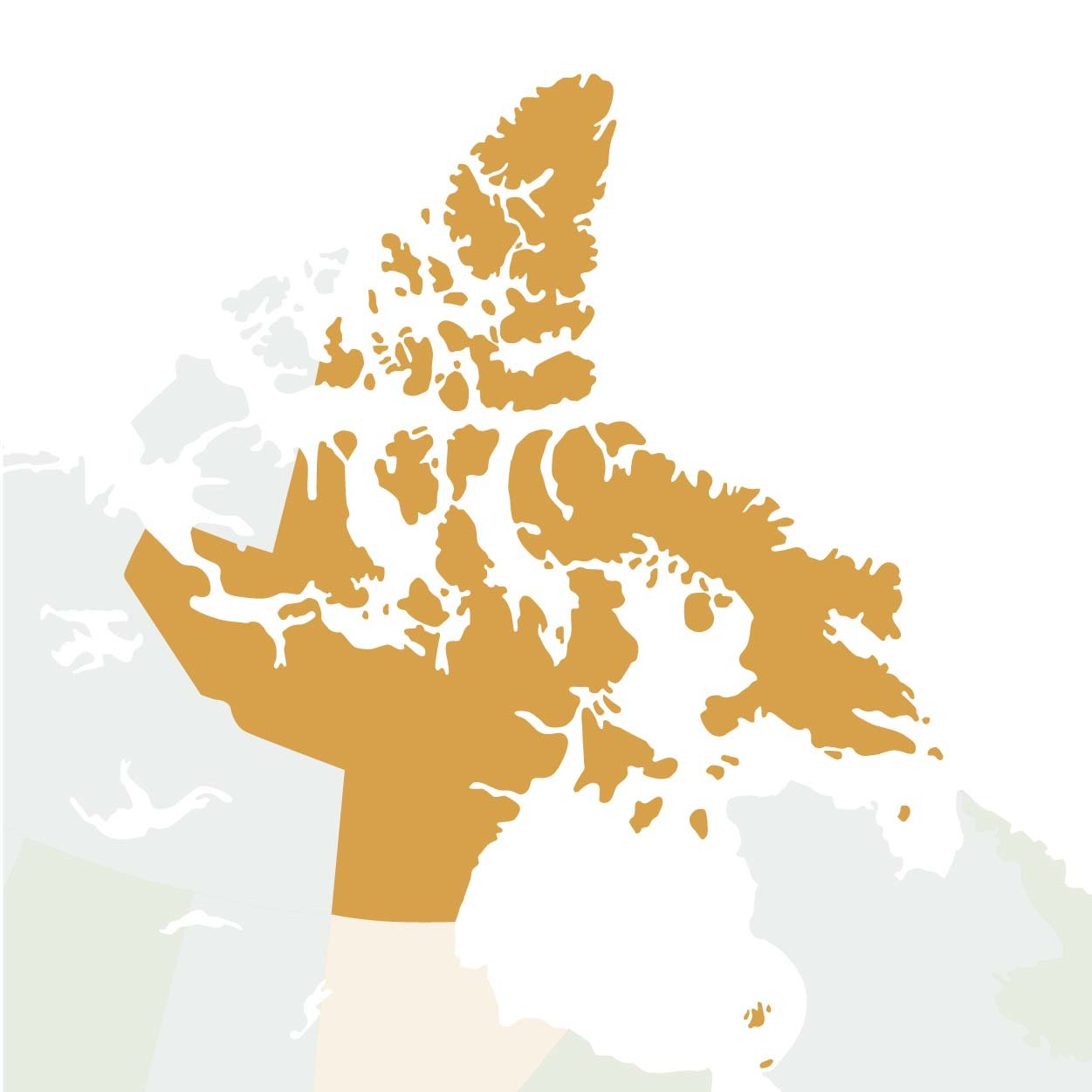 Partial map of Canada with highlighted colour on Nunavut.