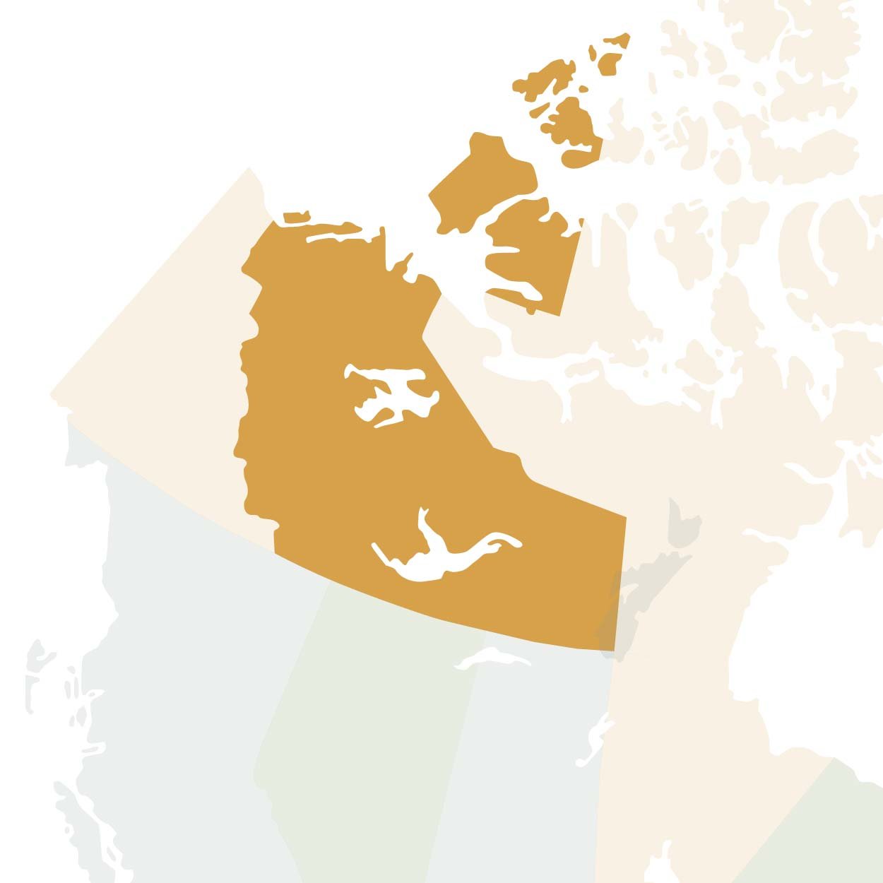 Partial map of Canada with highlighted colour on Northwest Territories..