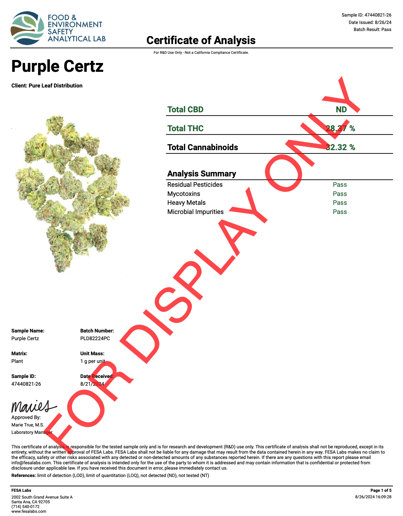 Purple Certz Lab Test