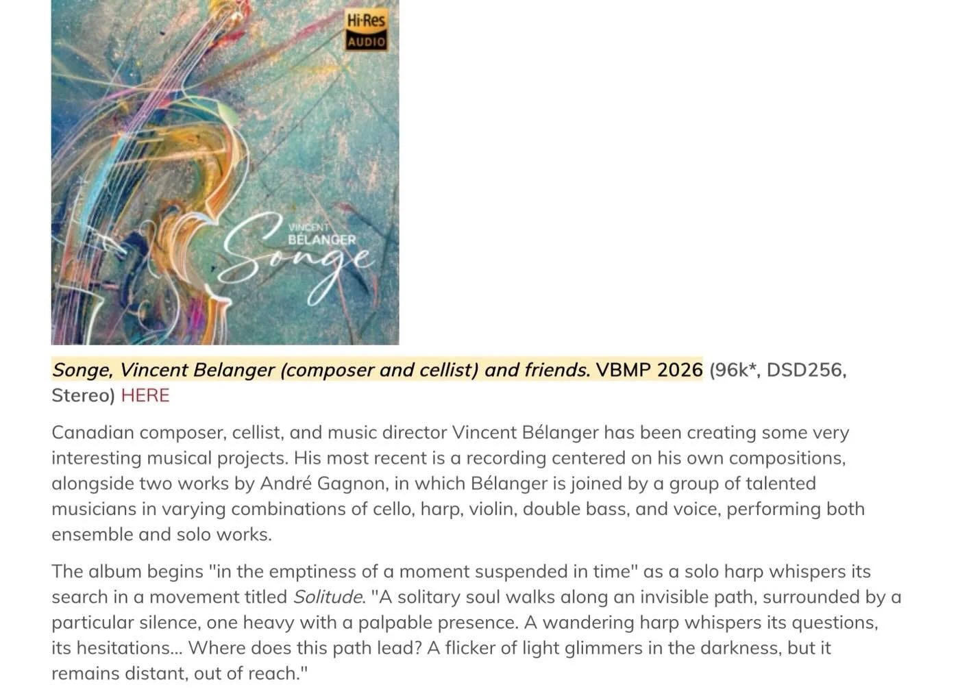 De tr&egrave;s belles critiques de Songe qui viennrnt de para&icirc;tre dont celle de Positive Feedback, sign&eacute;e Rush Paul.

Il souligne la coh&eacute;rence de l&rsquo;album, pens&eacute; comme un parcours &agrave; &eacute;couter du d&eacute;bu