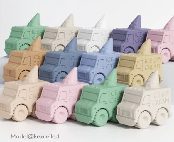 Toy vehicles 3D printed with Kexcelled PETG GF K5™, a high-performance filament that combines easy printing with the strength of glass fiber reinforcement. 