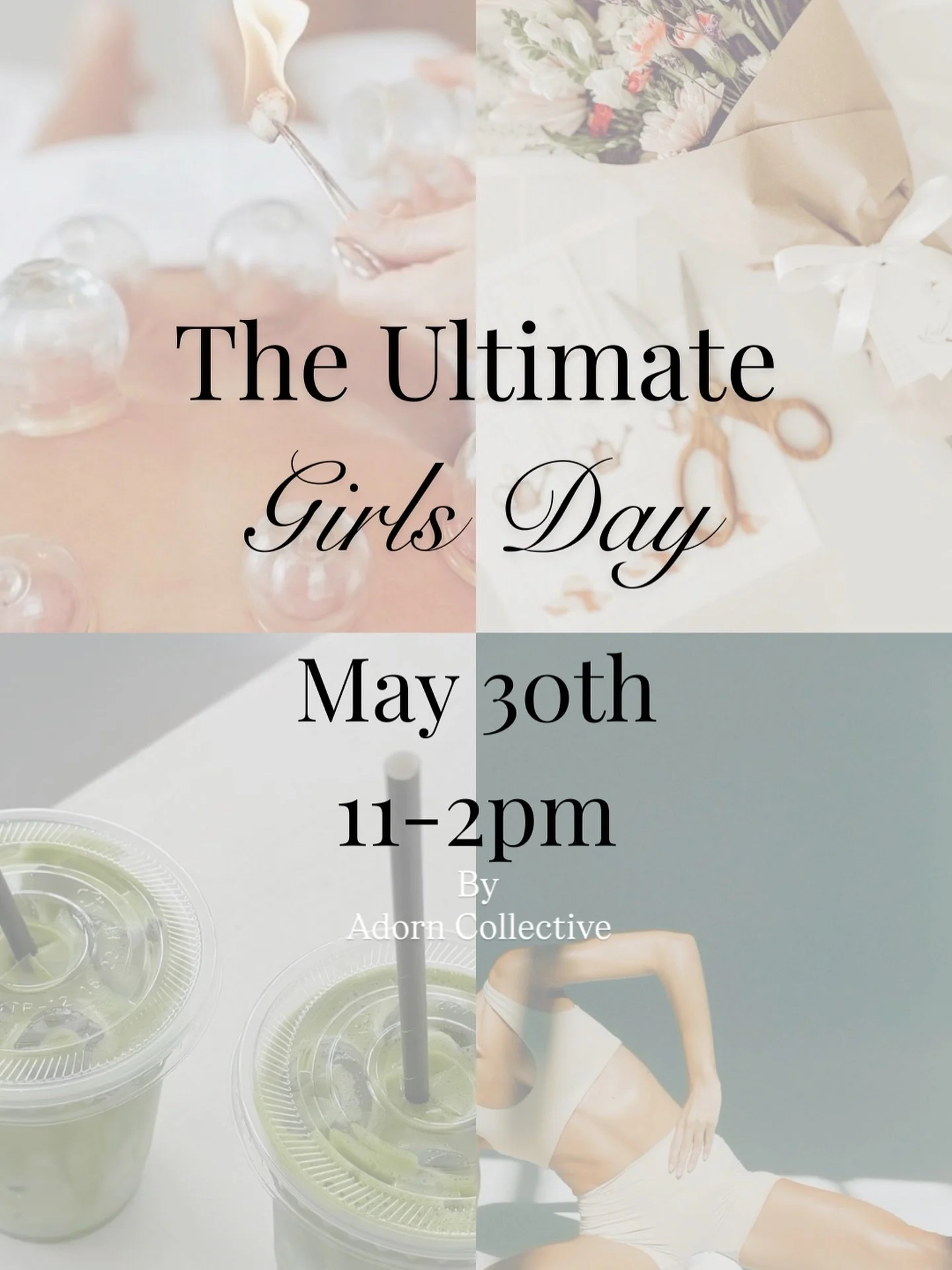 To celebrate 1 year of Adorn we are hosting the ultimate GIRLS DAY! 

Imagine everything you wish you had time for&hellip; all in one day, all in one place ✨

Pilates.
Coffee in hand.
Shopping your favorite local finds.
A bouquet bar.
Product giveawa