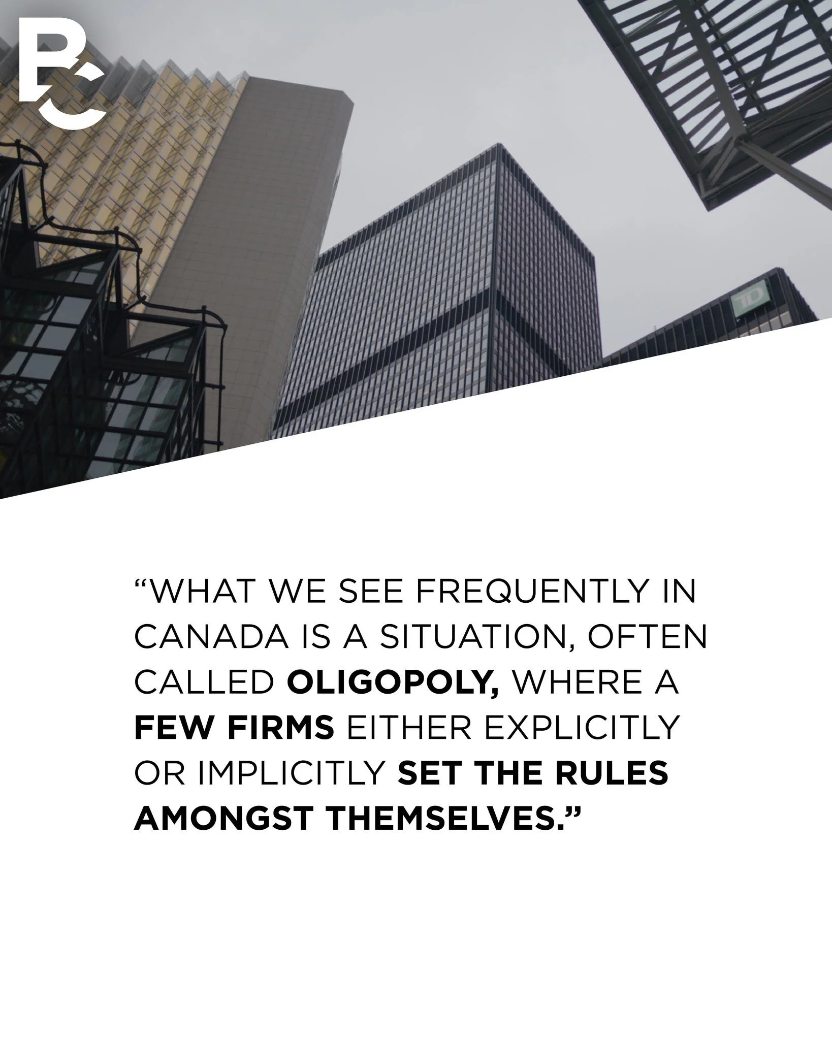 In Canada, we often see what&rsquo;s known as an oligopoly, where just a few firms, either openly or behind closed doors, set the rules for the entire market, leading to limited competition, similar pricing, and high barriers for new businesses to en