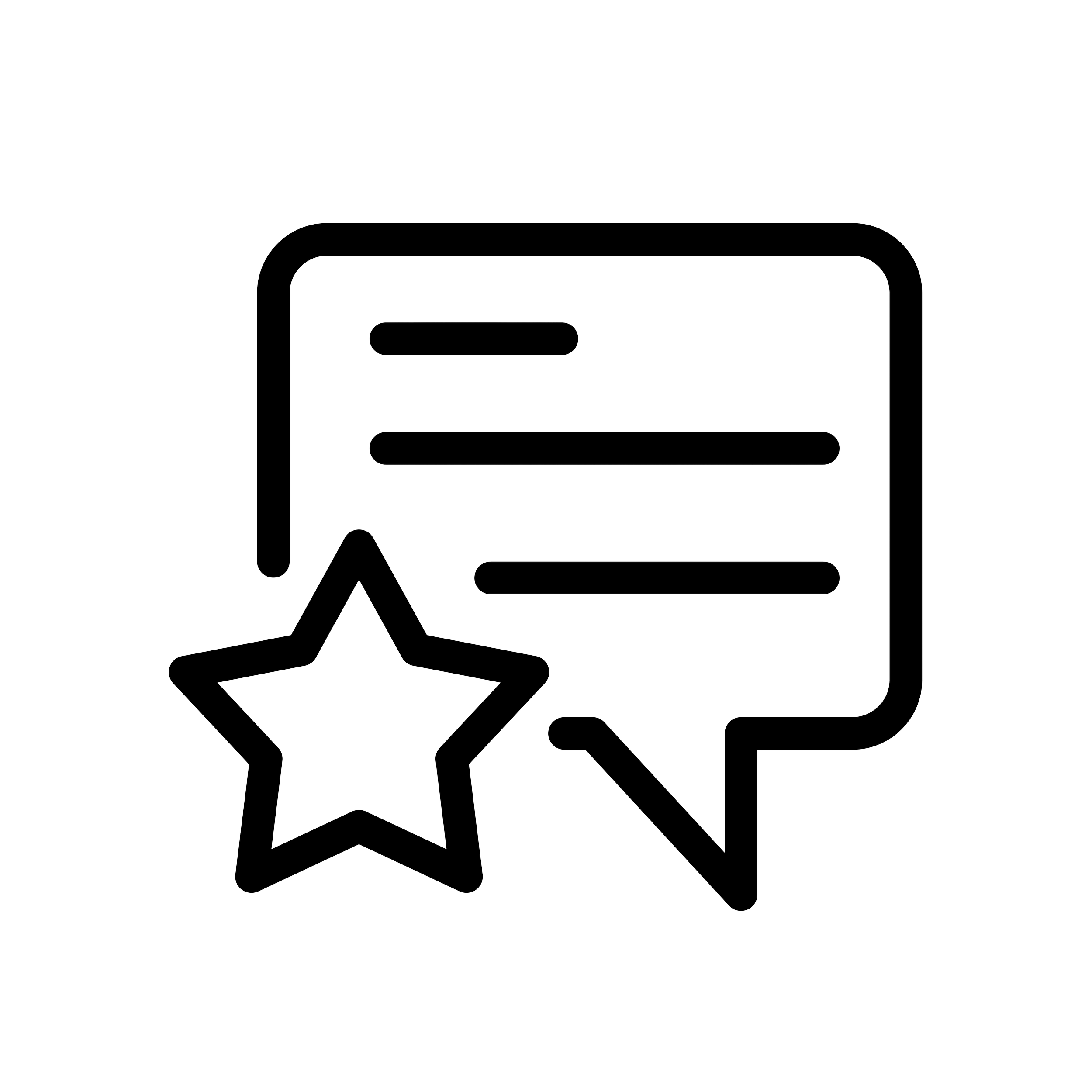 Outline graphic of a speech bubble with a star attached.