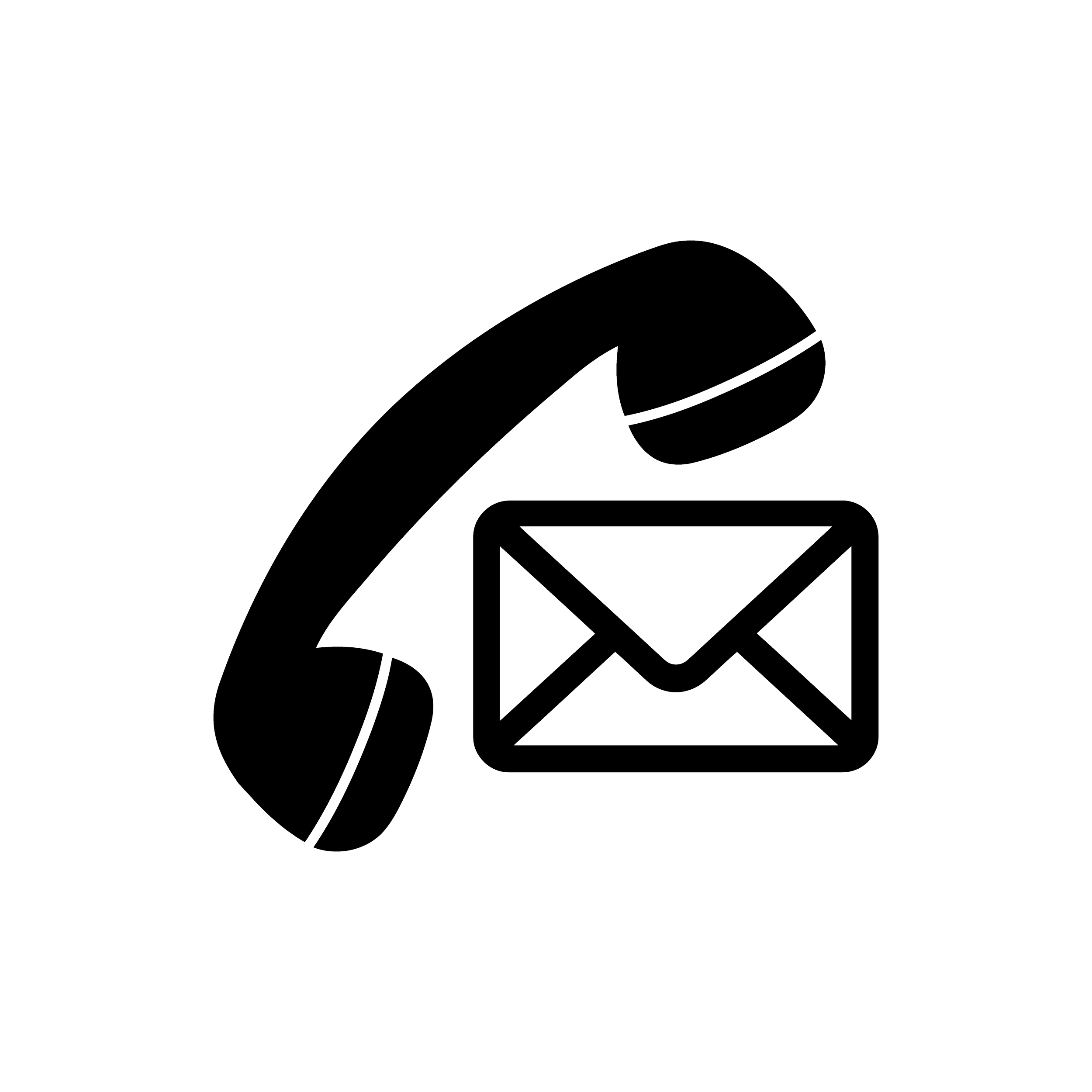 Line drawing of a telephone receiver with an envelope icon in front of it, representing a phone call or message communication.