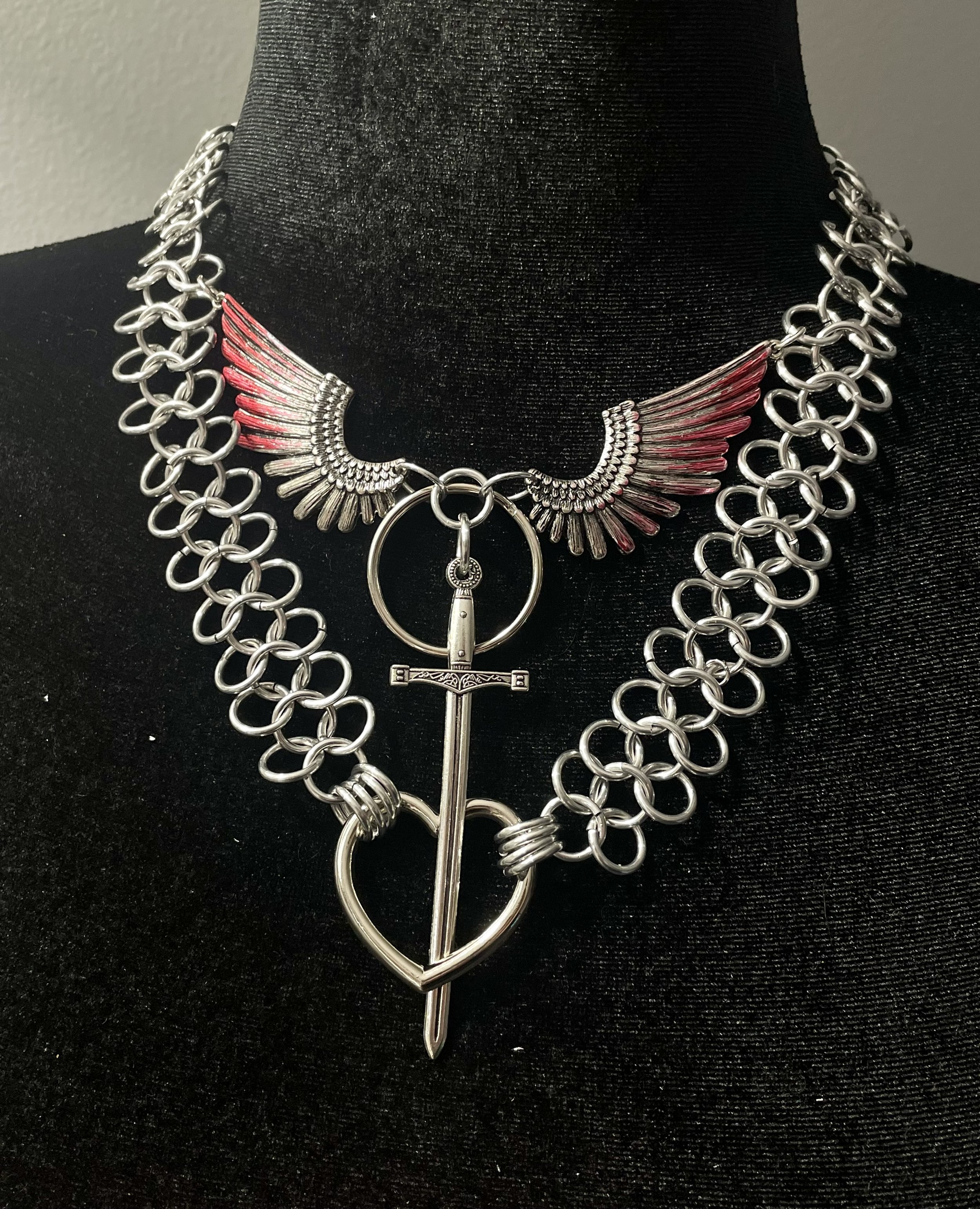 ANGEL WING AND SWORD CHAINMAIL NECKLACE