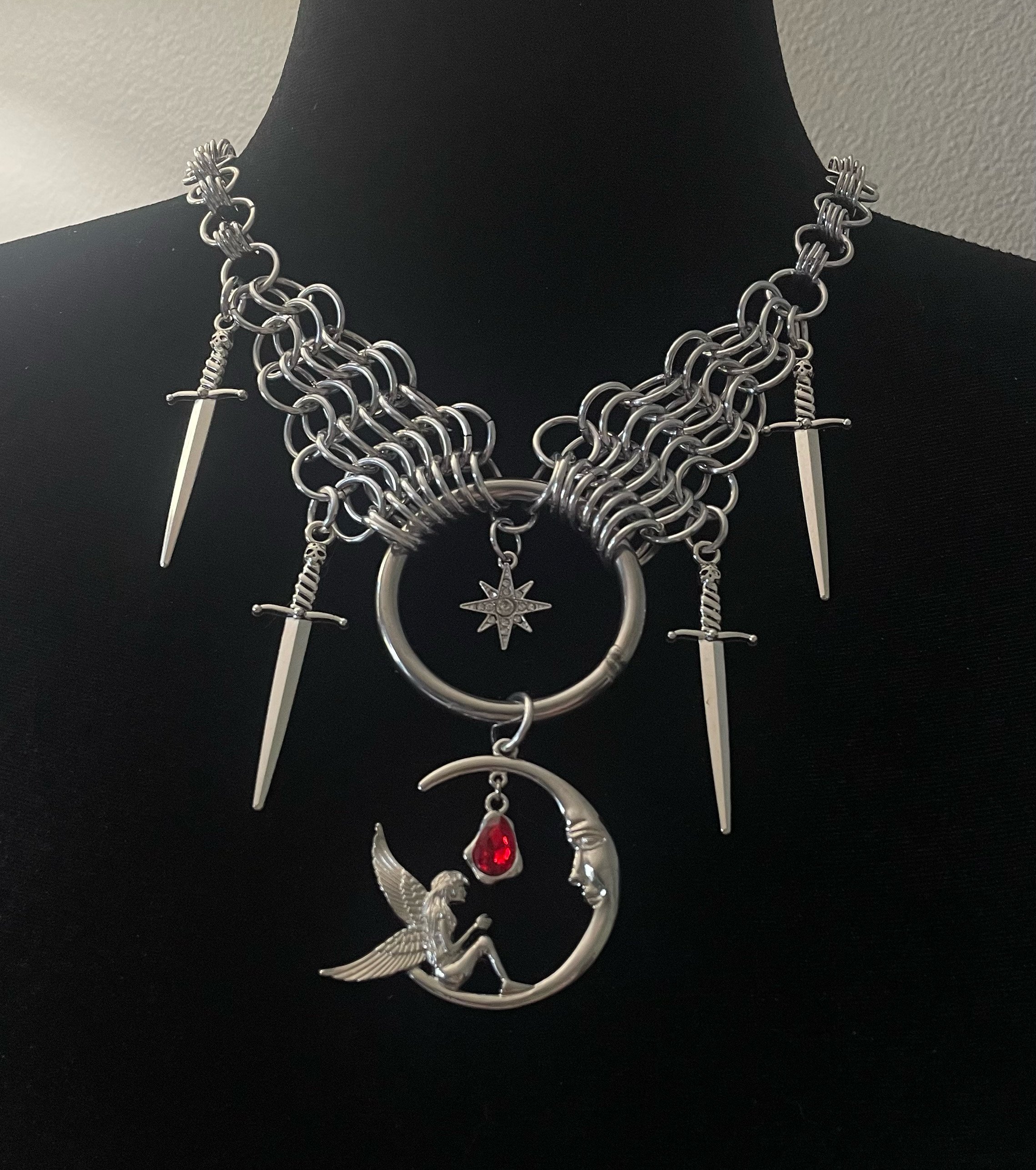 RED FAIRY MOON CHAINMAIL NECKLACE