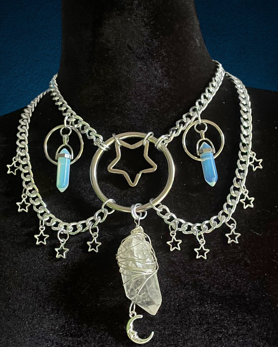 GENUINE CLEAR QUARTZ STAR CHAIN NECKLACE