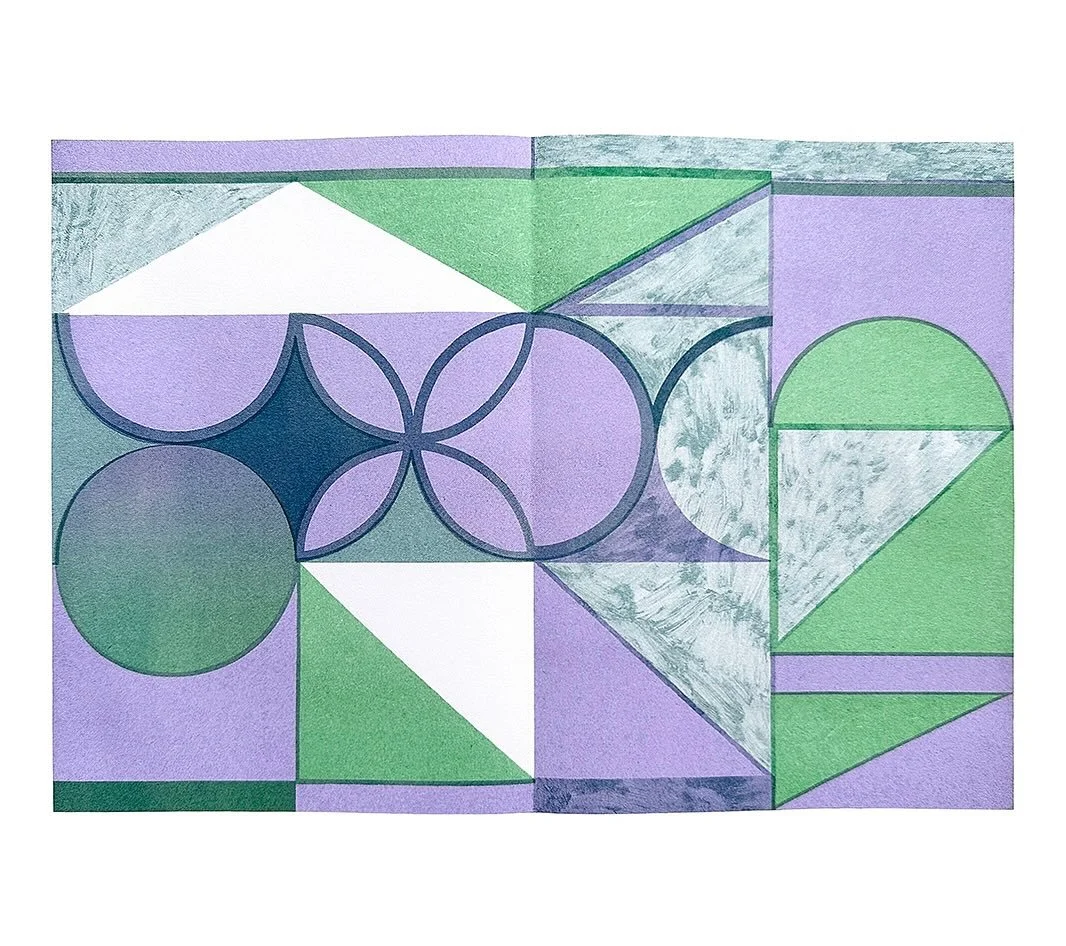 No. 2: green, teal, violet
.
.
.
The mornings following summer solstice, I watched the pattern of how the sun rises a minute later than the day before&mdash;an exactitude only our clocks and instruments measure. In a universe governed by such mathema