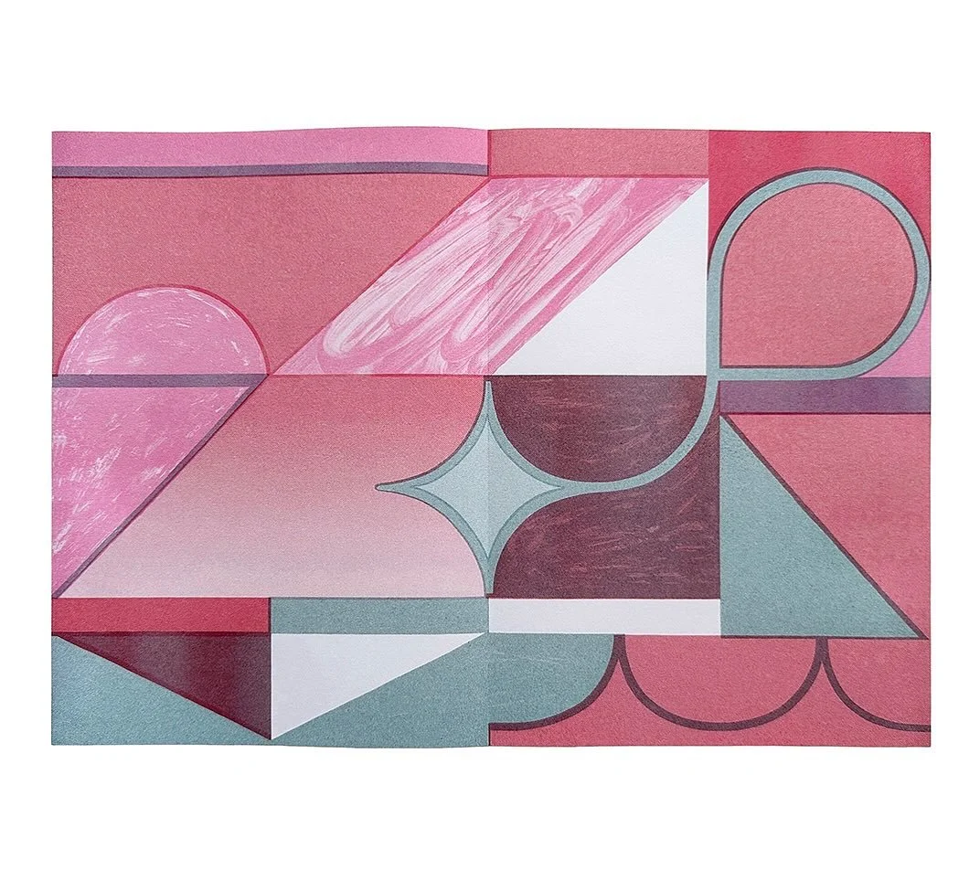 No. 3: bubblegum, red, teal
.
.
.
All of life issues from the central star&mdash;the origin. As planets revolve around the sun along the cosmic grid, all life on Earth&mdash;from the micro to the macro&mdash;belongs to the same grid: all depend on th