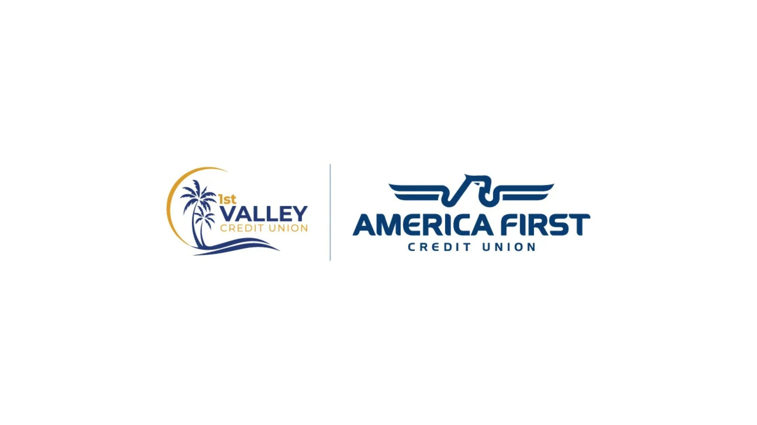 Logos of 1st Valley Credit Union and America First Credit Union side by side on a white background.