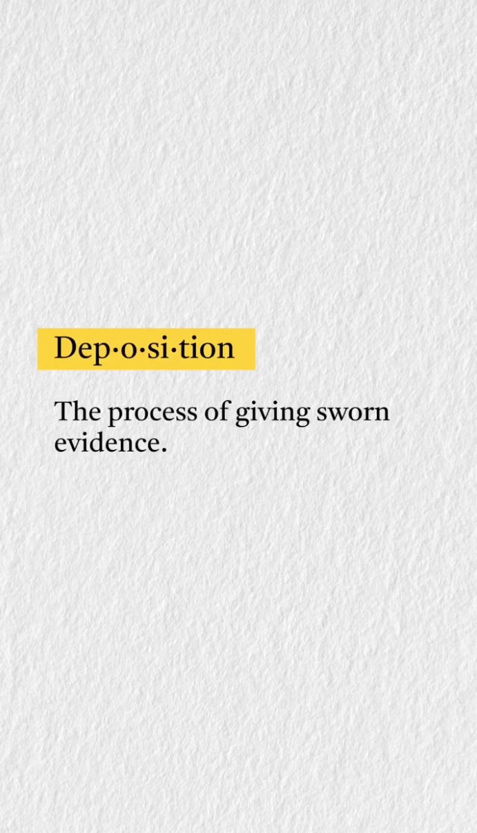 Definition of deposition with the word highlighted in yellow and its explanation beneath.