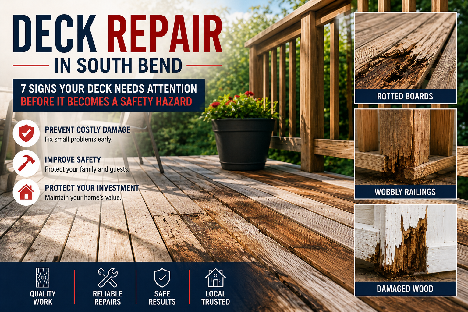 Deck Repair in South Bend: 7 Warning Signs Your Deck Needs Attention Before It Becomes a Safety Hazard
